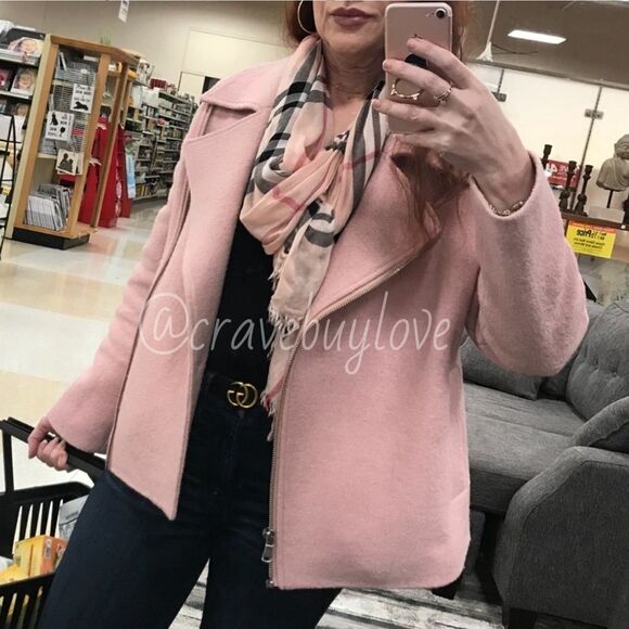 EDGY HALOGEN MOTO JACKET BOILED WOOL BLEND LINED POCKETS CLASSIC OVERSIZE FIT XS - Picture 1 of 17